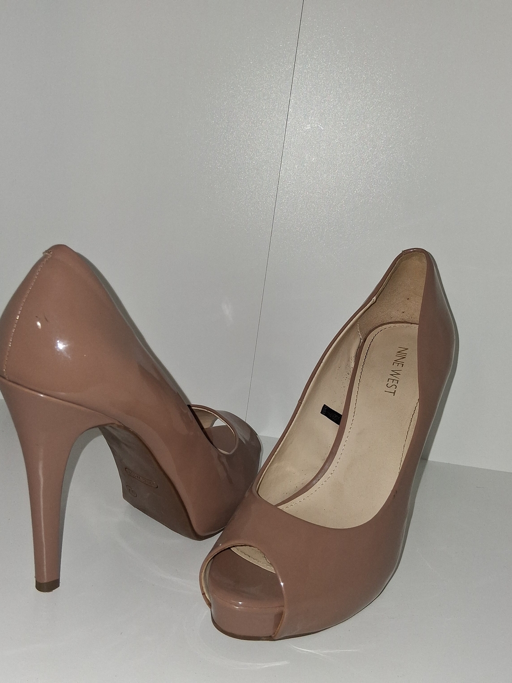 Nine West Nude Patent Peep-Toe Pumps